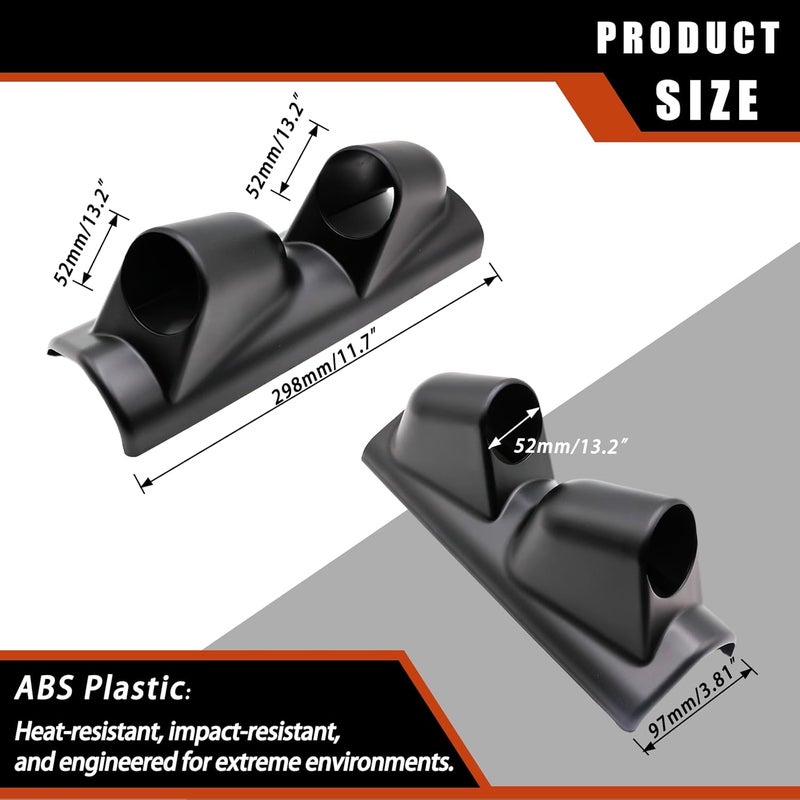 YOMIRACING Universal Black ABS Plastic Double Gauge Pod Holder – Fits Most Car or Truck – 2" 52mm Gauge Cluster - Image 2